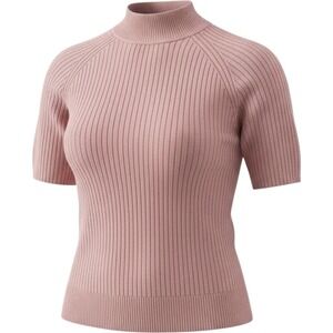 Milano Design Group Womens Pink Ribbed Mock Neck Short Sleeve Sweater Size Large